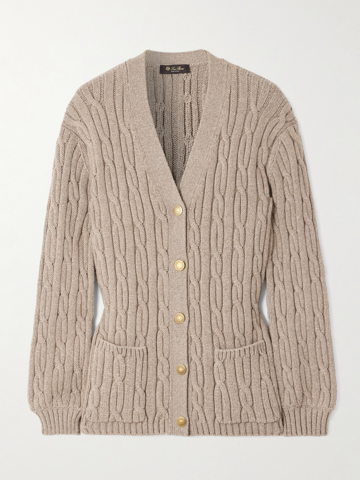 Loro Piana Cable-knit Cashmere-blend Cardigan In Brown