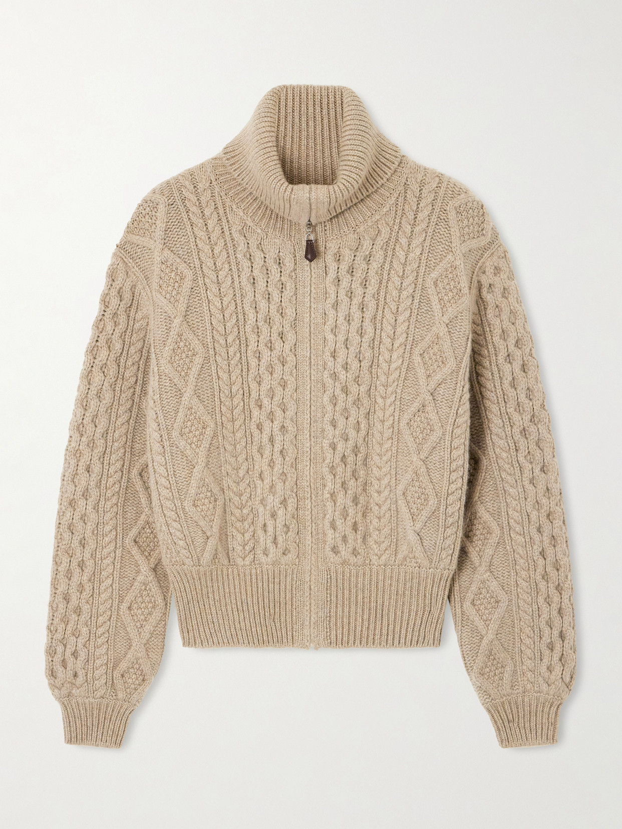 Loro Piana Eyre Cable-knit Cashmere Turtleneck Cardigan In Neutral