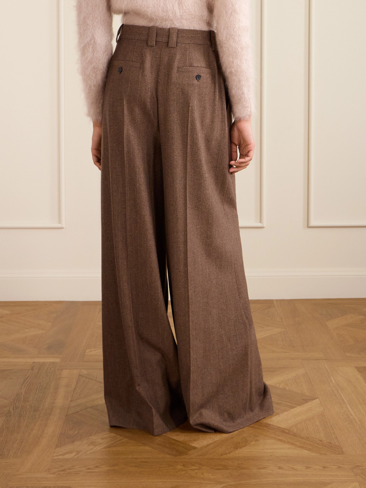 Pleated Pinstriped Wool And Cashmere-Blend Wide-Leg Pants