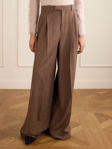 Loro Piana Pleated pinstriped wool and cashmere-blend wide-leg pants