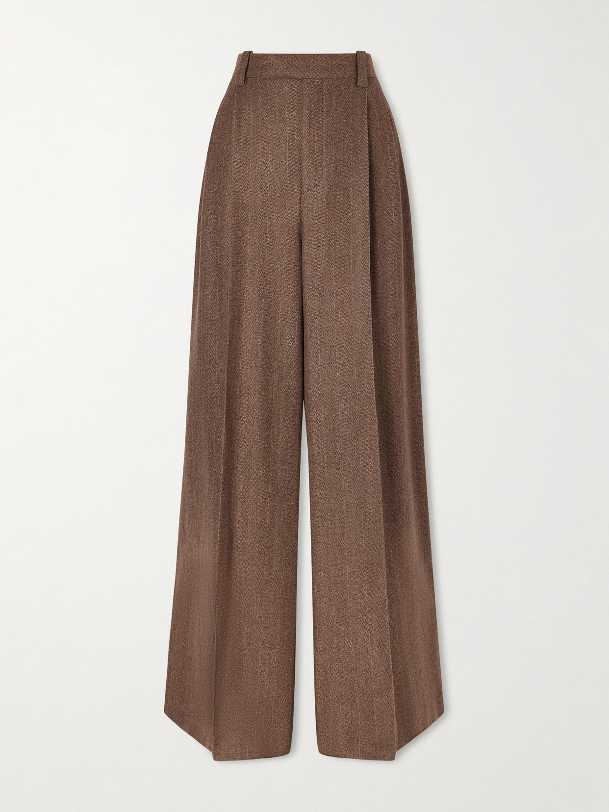 Loro Piana Pleated Pinstriped Wool And Cashmere-blend Wide-leg Pants In Brown
