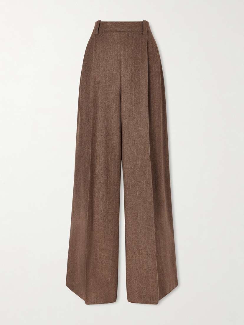 Loro Piana Pleated Pinstriped Wool And Cashmere-blend Wide-leg Pants