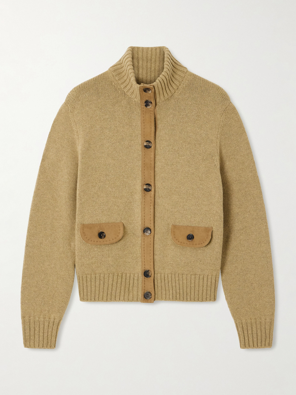 Loro Piana Parksville Suede-trimmed Cashmere Cardigan In Brown