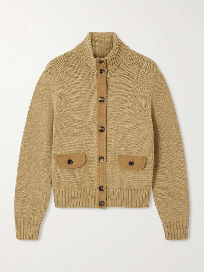Loro Piana Parksville Suede-trimmed Cashmere Cardigan