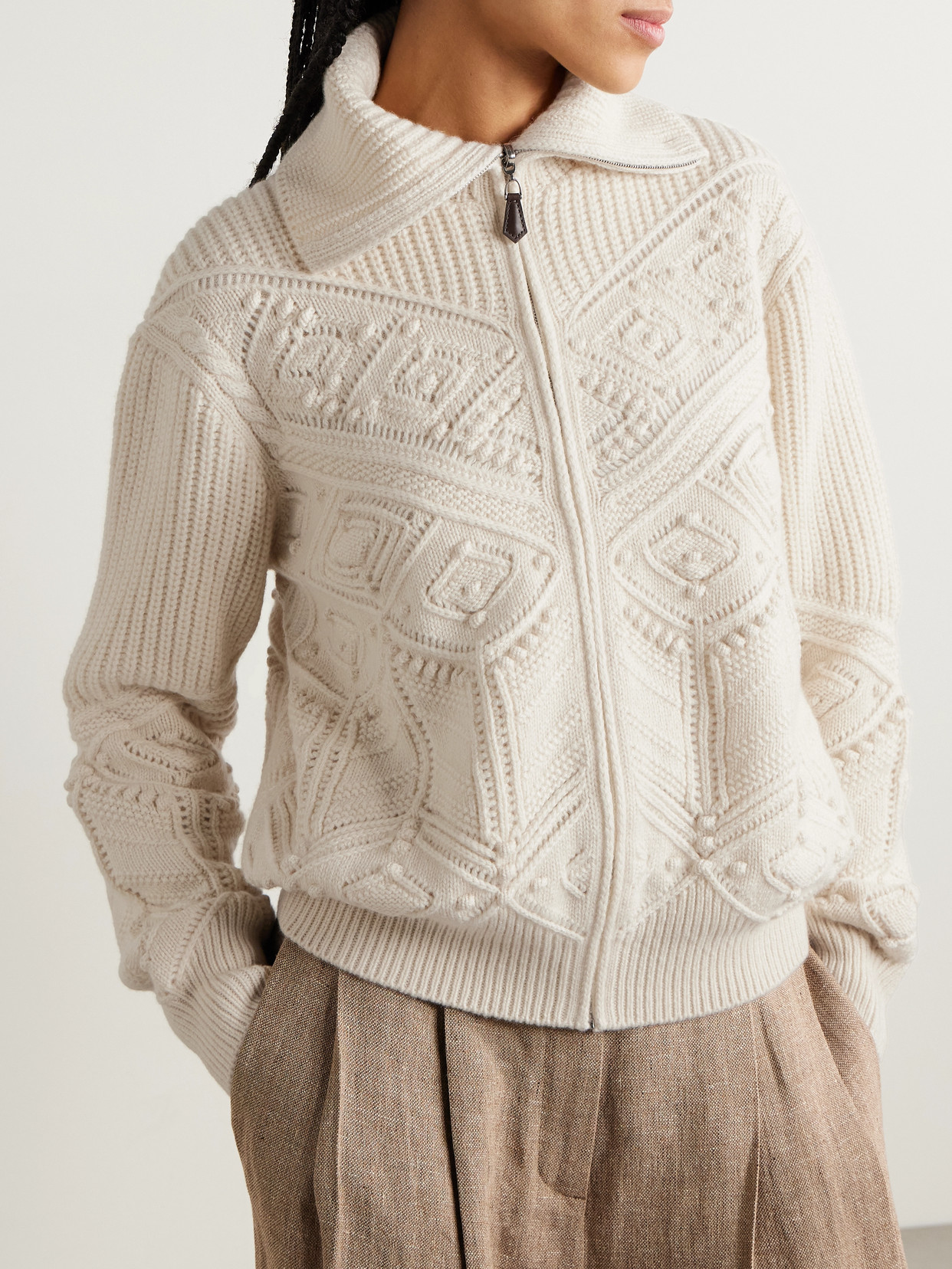 Loro Piana Cashmere Zip-up Cardigan In Neutral