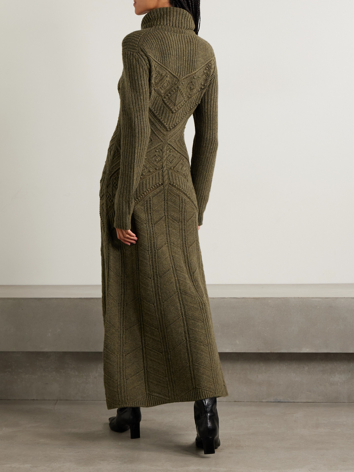 Loro Piana Cashmere Turtleneck Maxi Dress In Green