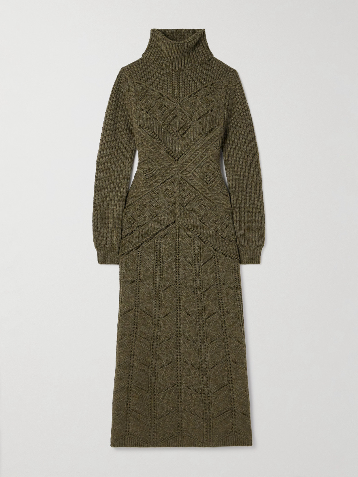 Loro Piana Cashmere Turtleneck Maxi Dress In Green