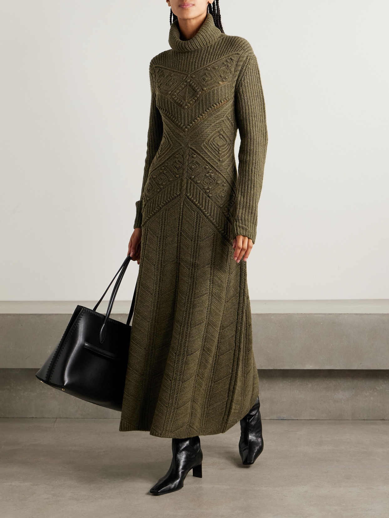 Loro Piana Cashmere Turtleneck Maxi Dress In Green