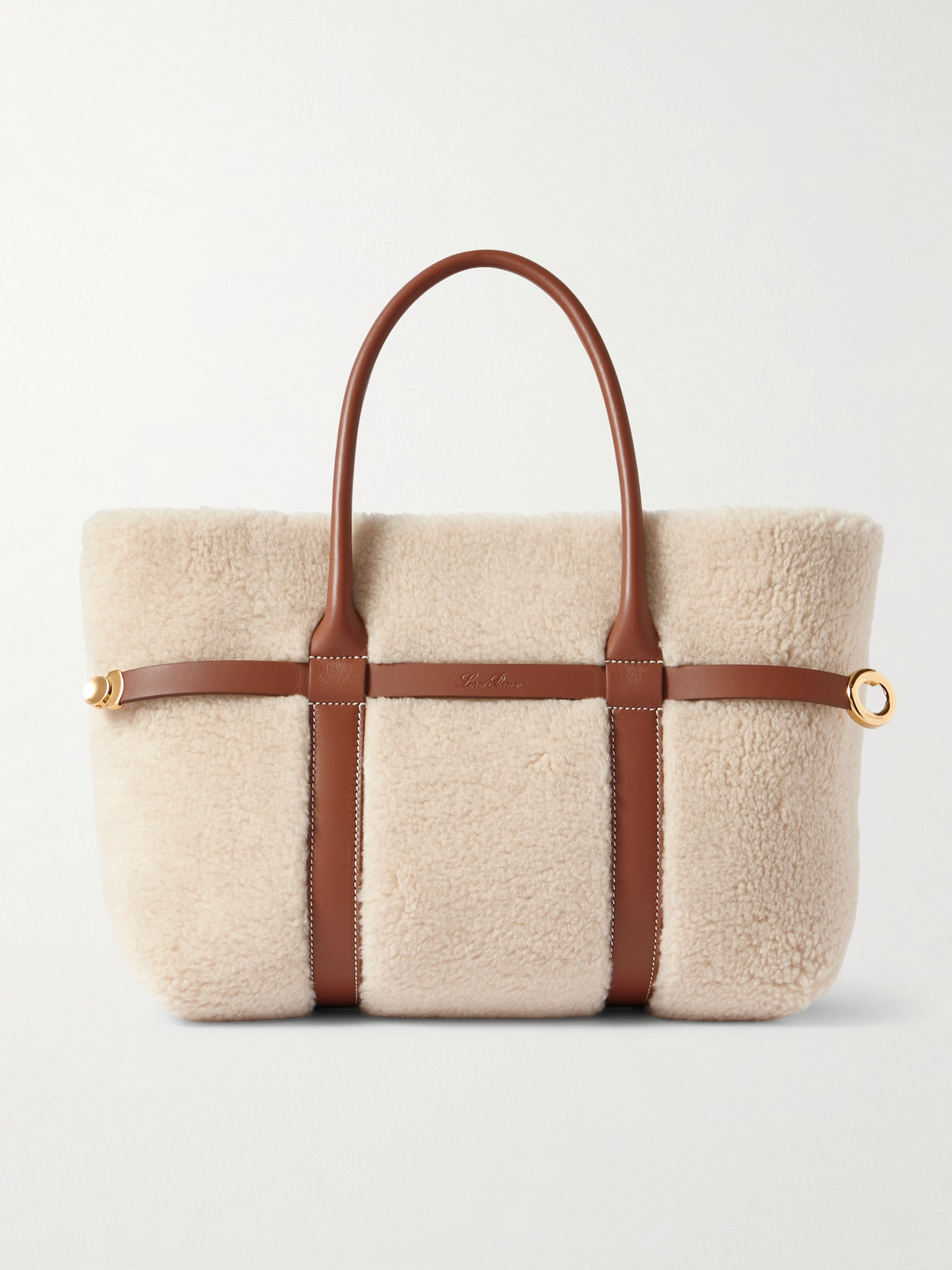 Loro Piana Ghiera Small Leather-trimmed Cashmere And Silk-blend Fleece Tote In White