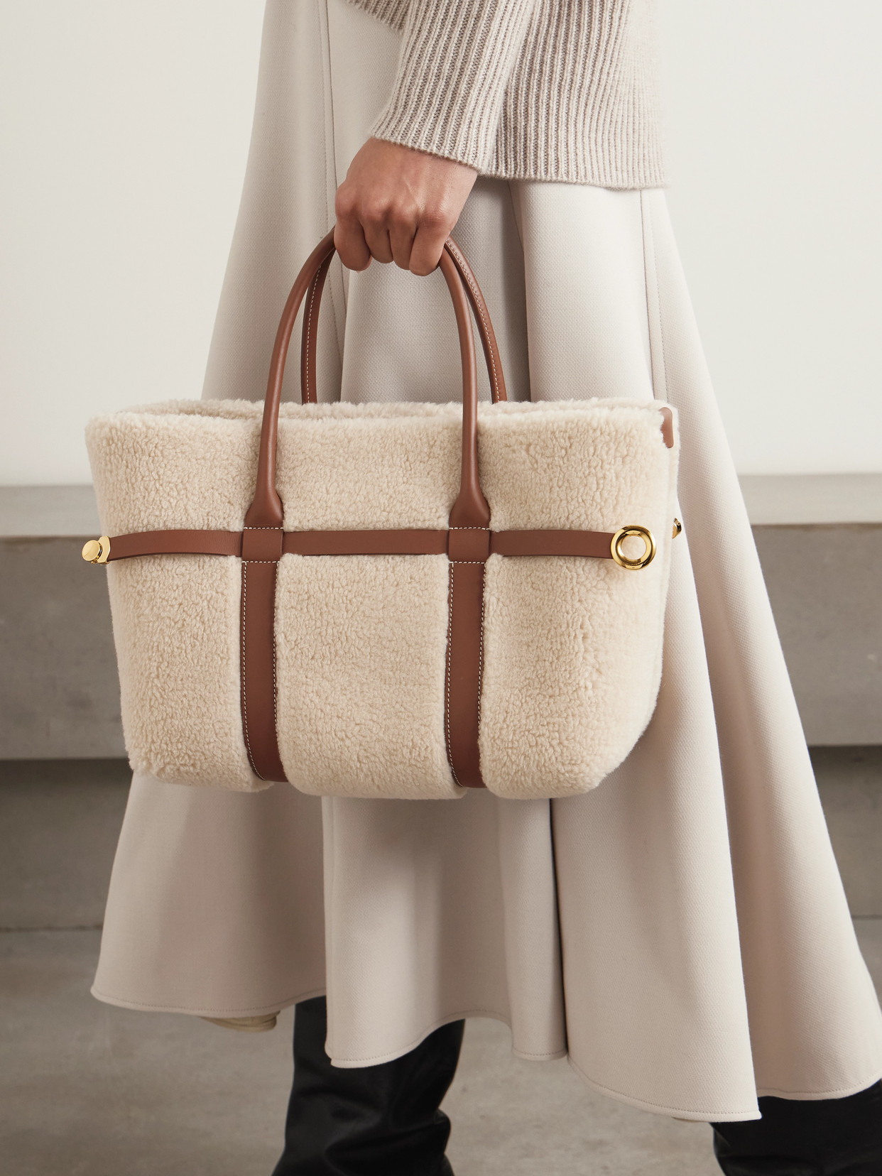 Ghiera Small Leather-Trimmed Cashmere And Silk-Blend Fleece Tote
