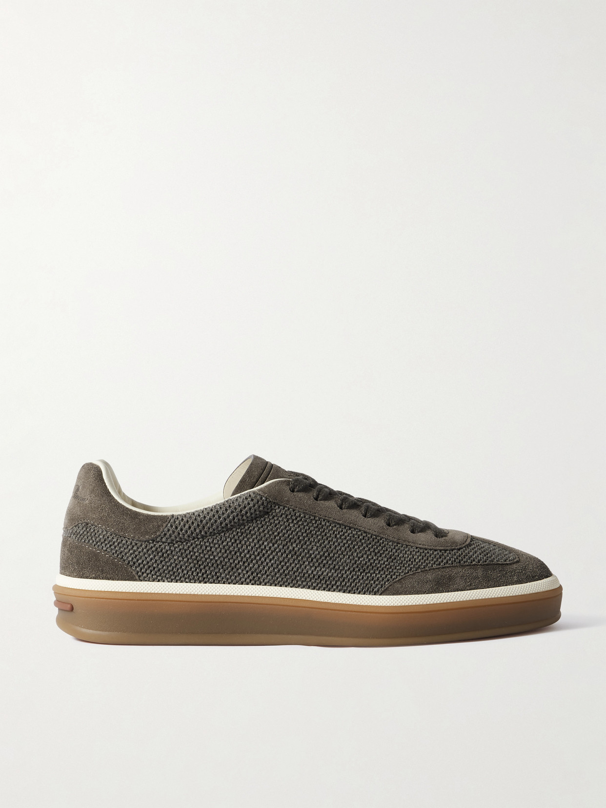Loro Piana Tennis Walk Suede-trimmed Wool Sneakers In Brown