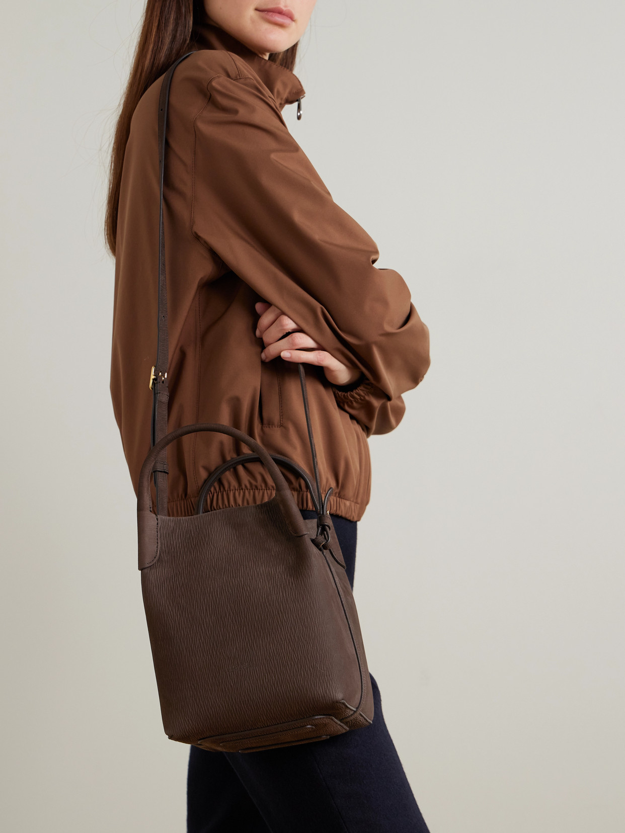 Loro Piana Bale Small Textured-suede Shoulder Bag In Brown