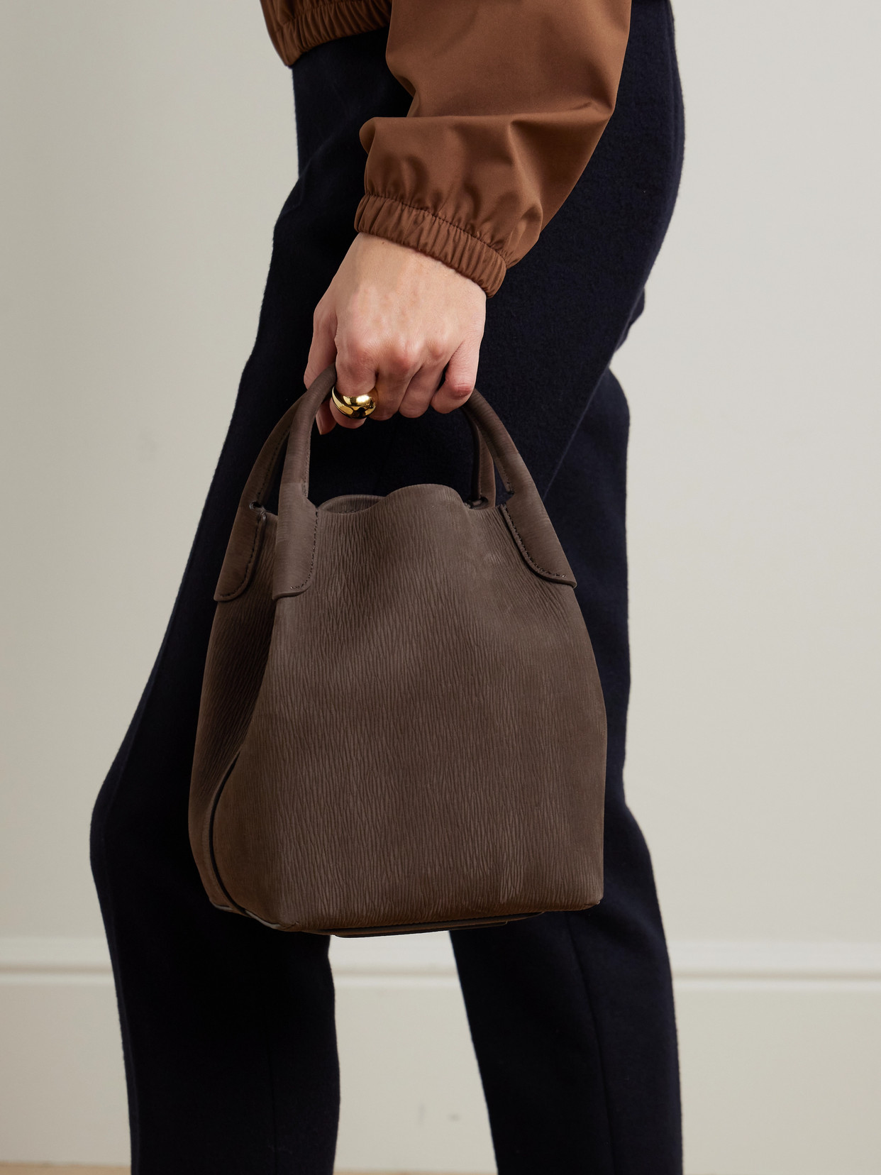 Loro Piana Bale Small Textured-suede Shoulder Bag In Brown