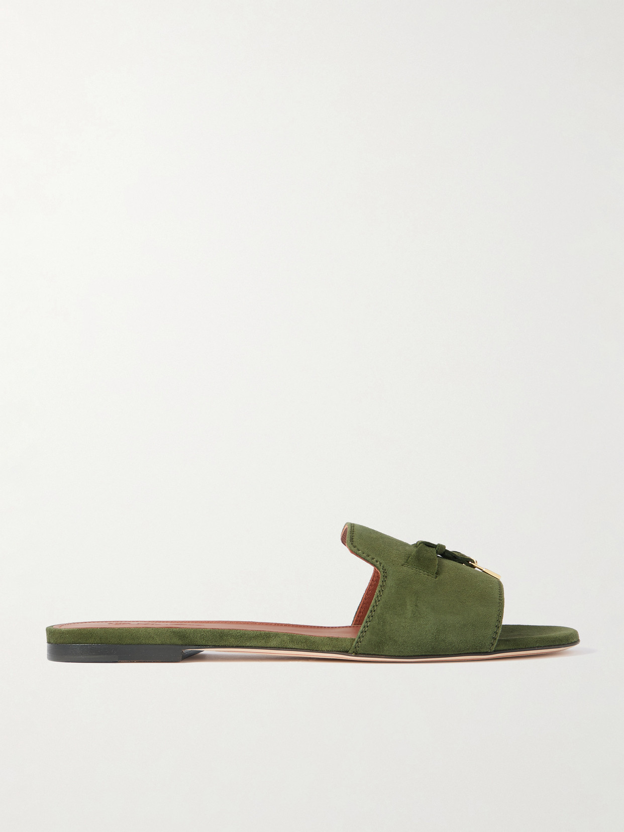 Loro Piana Summer Charms Suede Slides In Green