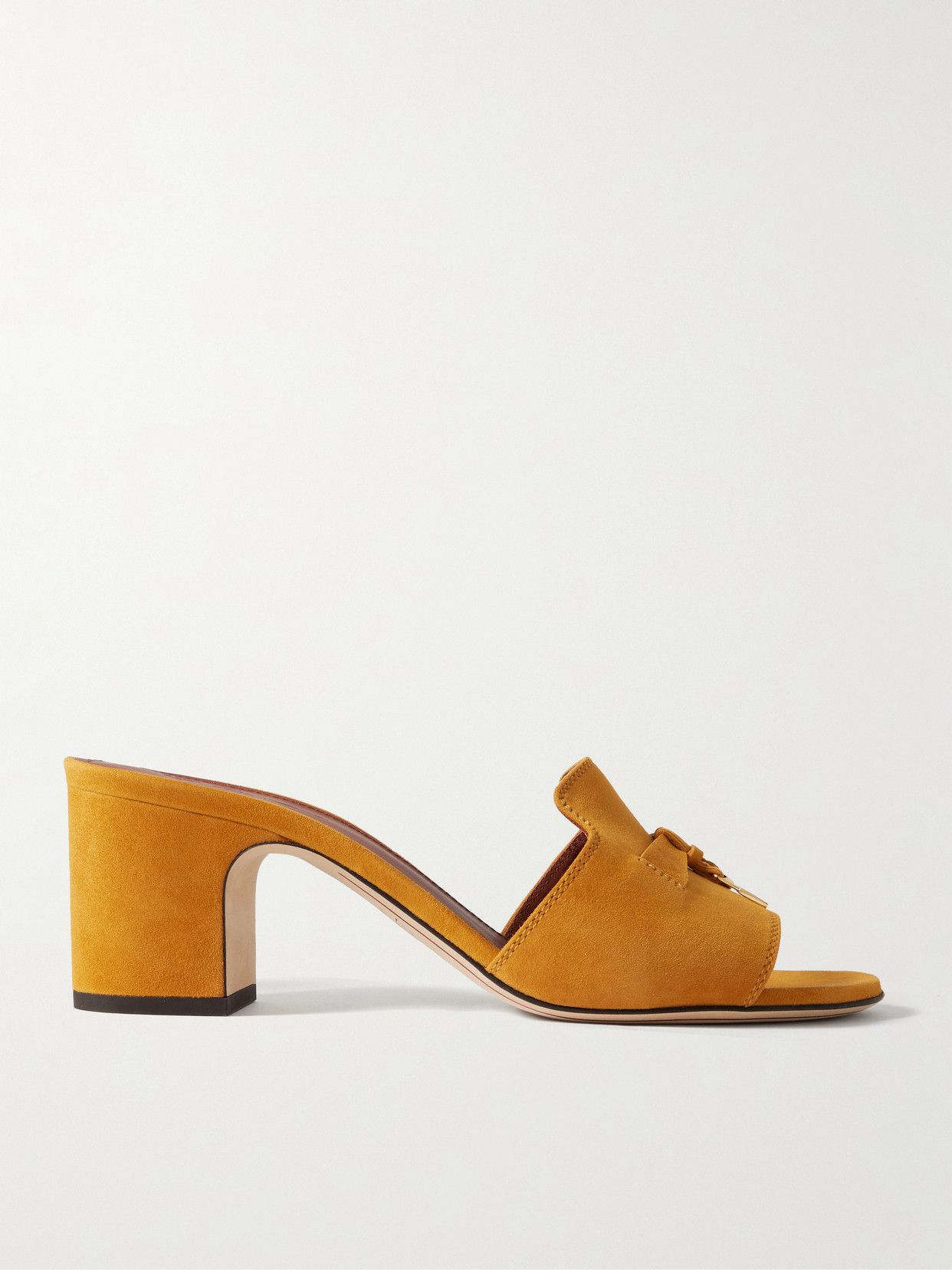 Loro Piana Summer Charms Embellished Suede Mules In Orange