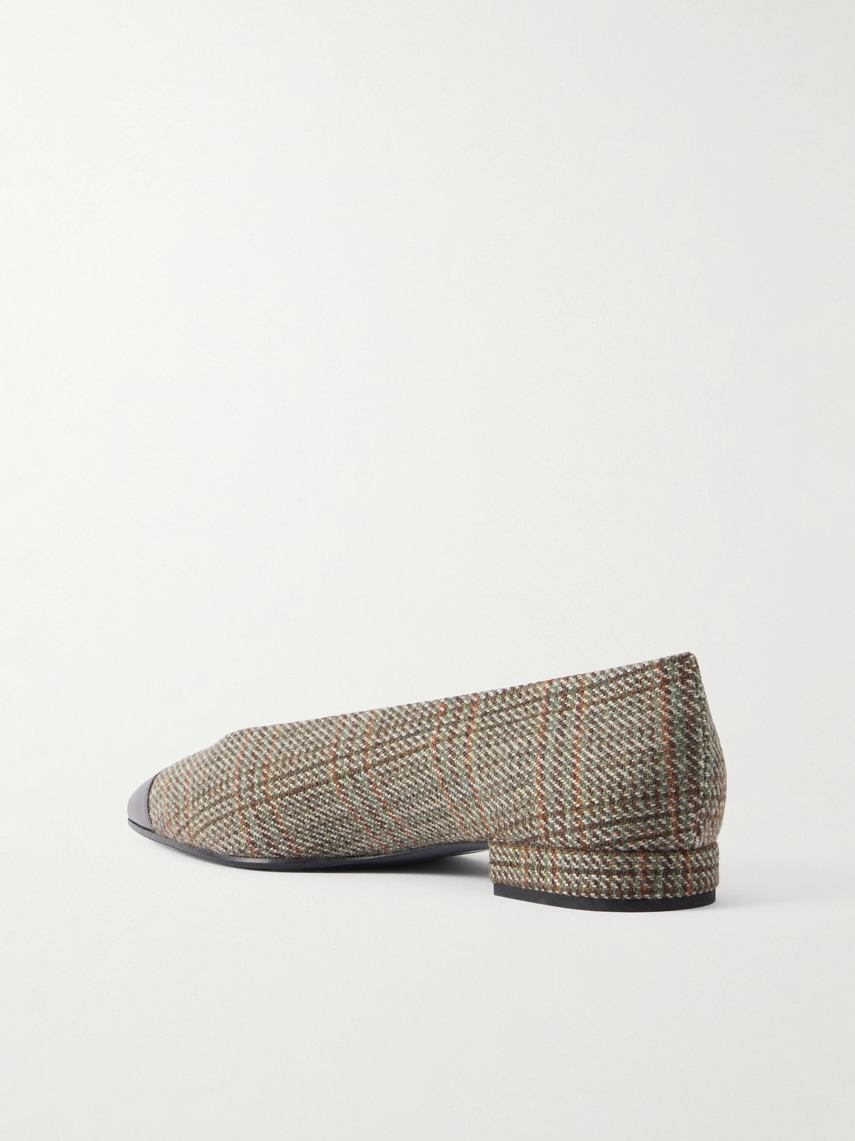 Loro Piana Rebecca Leather-trimmed Checked Tweed Ballet Flats In Gray