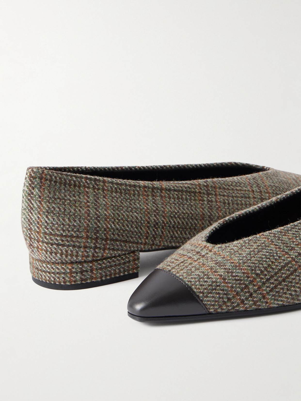 Loro Piana Rebecca Leather-trimmed Checked Tweed Ballet Flats In Gray