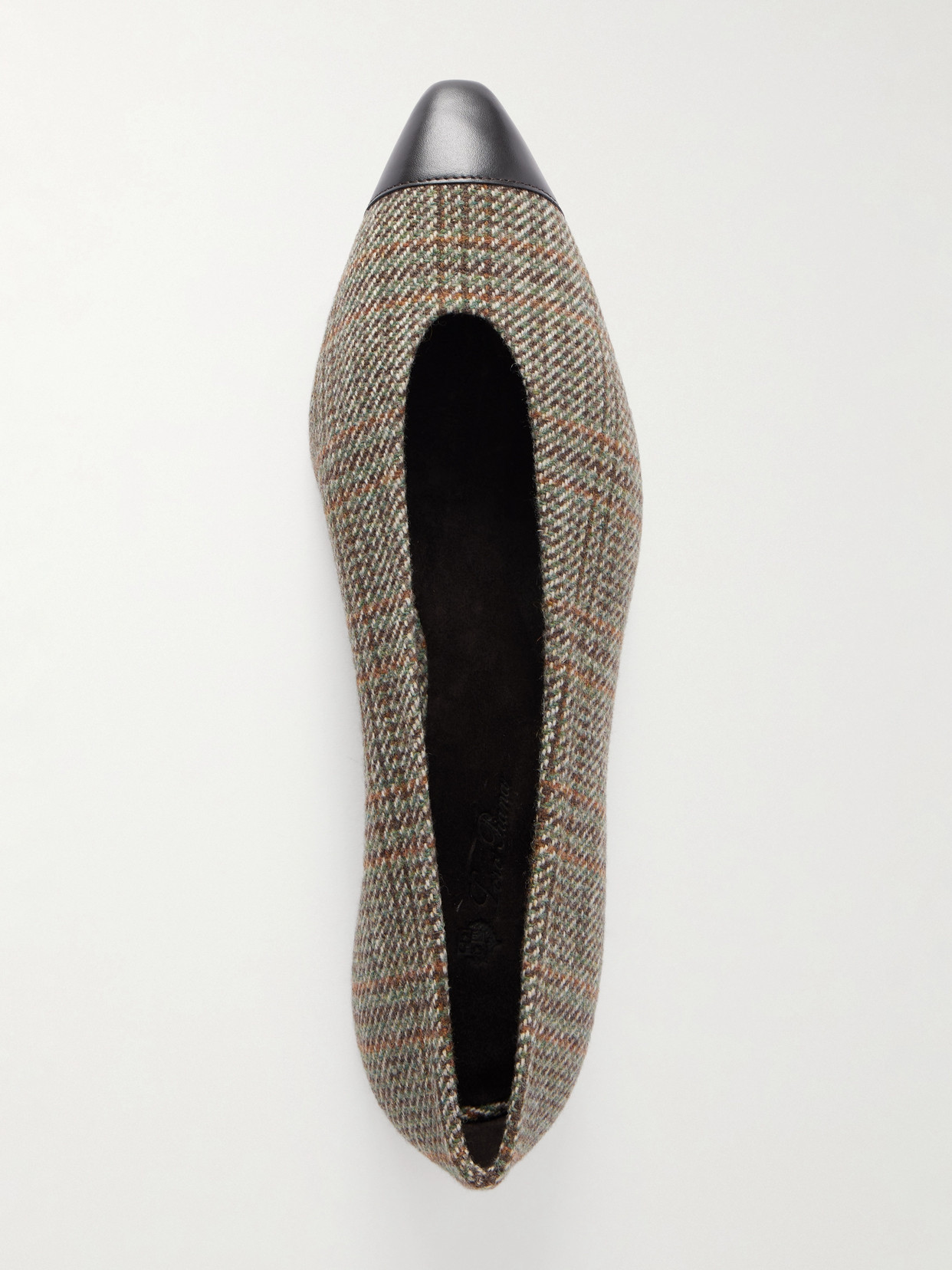 Loro Piana Rebecca Leather-trimmed Checked Tweed Ballet Flats In Gray