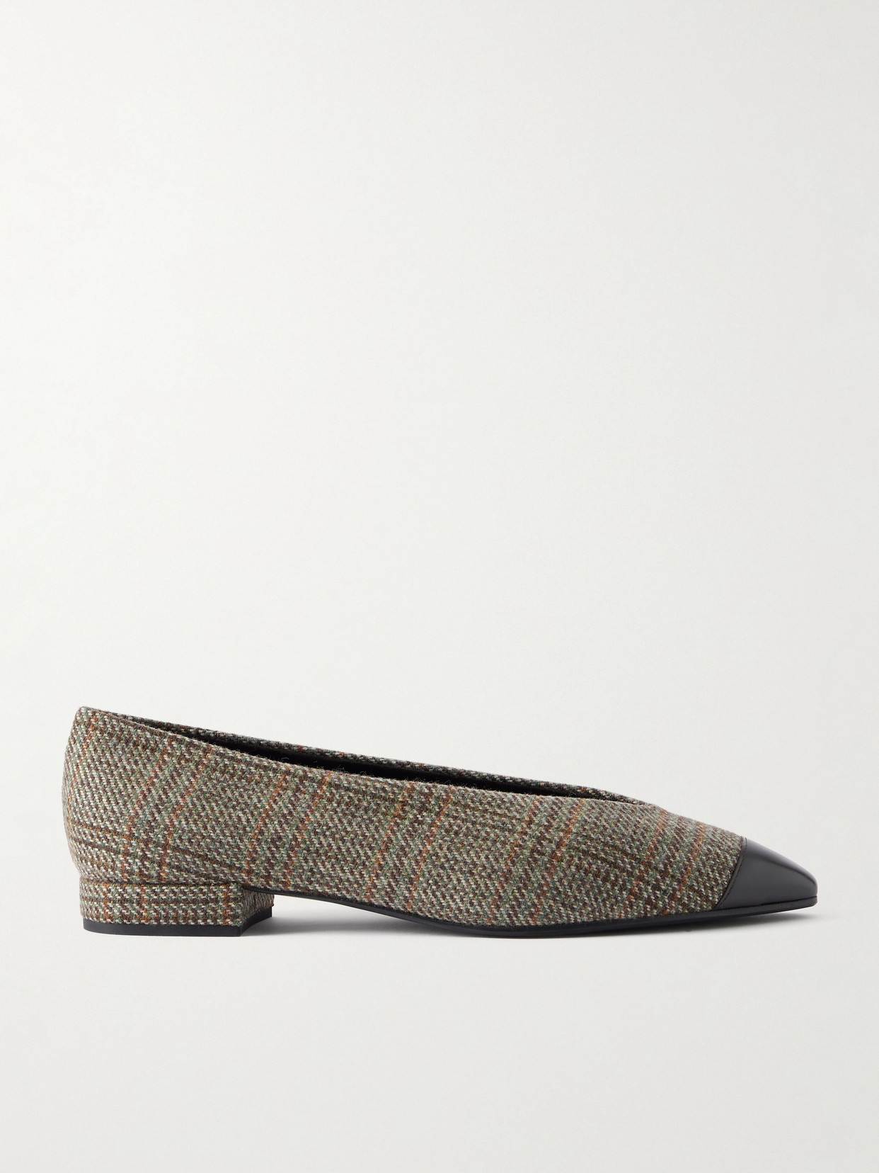 Loro Piana Rebecca Leather-trimmed Checked Tweed Ballet Flats In Gray