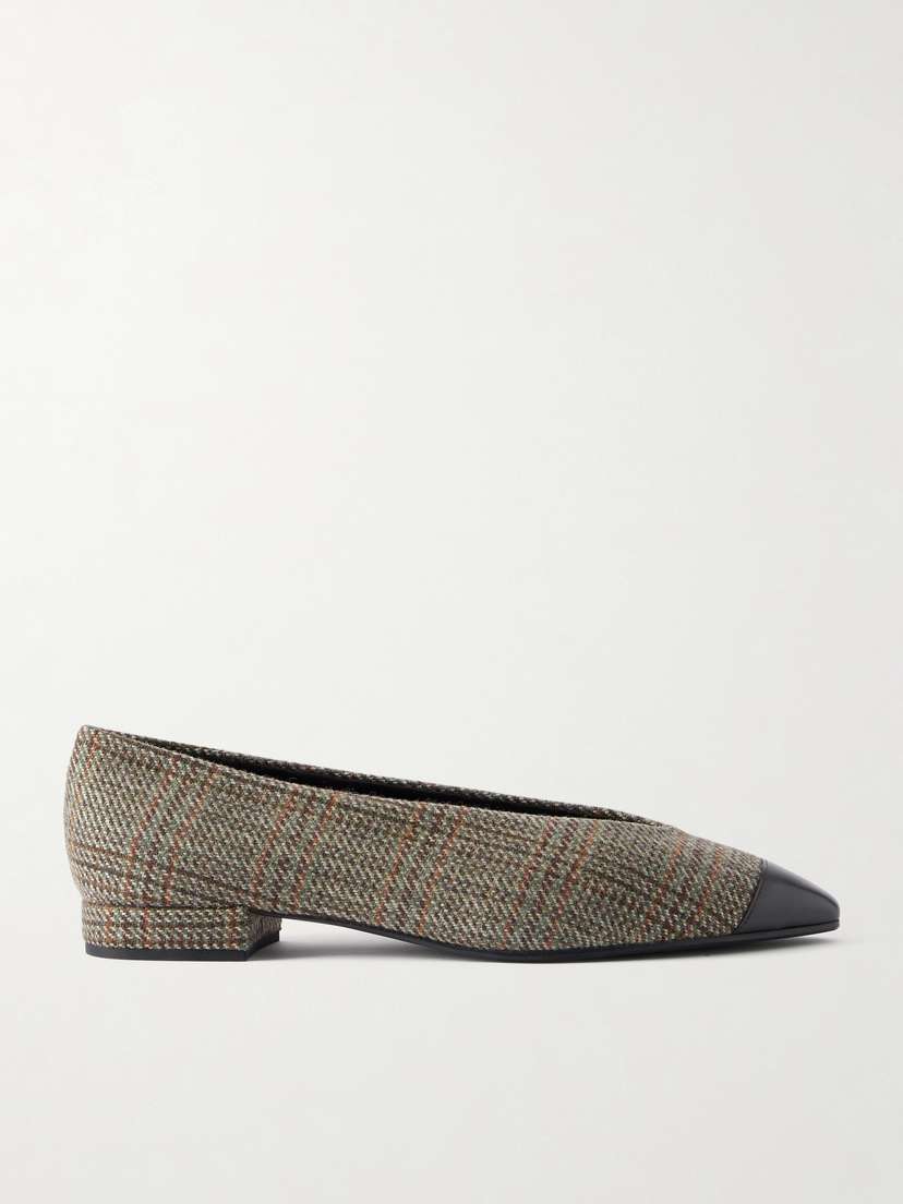 Loro Piana Rebecca Leather-trimmed Checked Tweed Ballet Flats