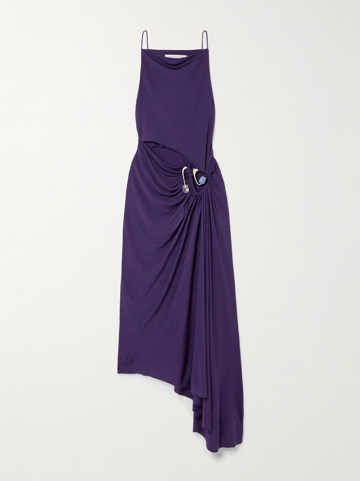 Christopher Esber Veer Asymmetric Embellished Cutout Draped Jersey Dress In Purple