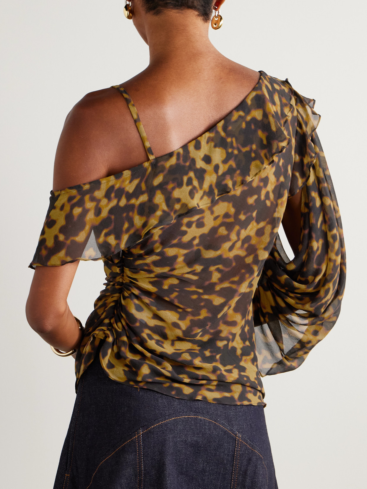 Christopher Esber Draped Asymmetric Leopard-print Silk-georgette Blouse In Animal Print