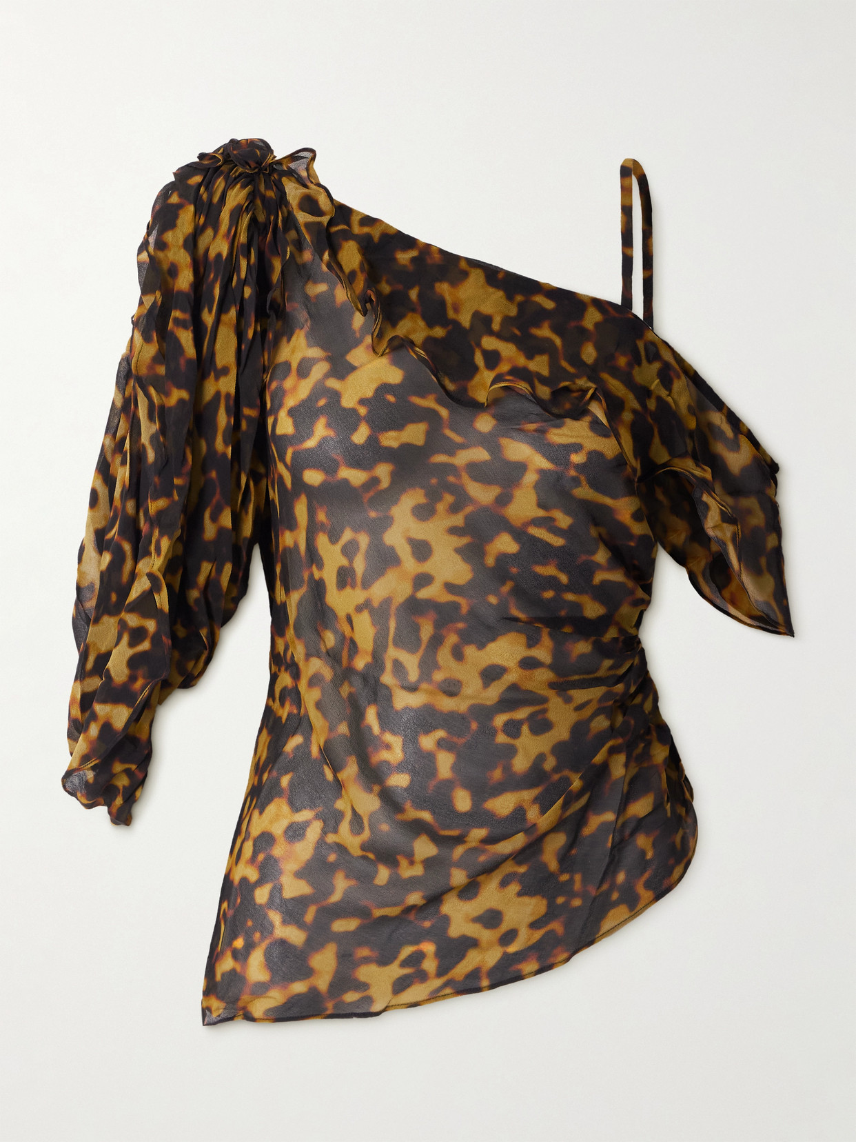 Christopher Esber Draped Asymmetric Leopard-print Silk-georgette Blouse In Animal Print