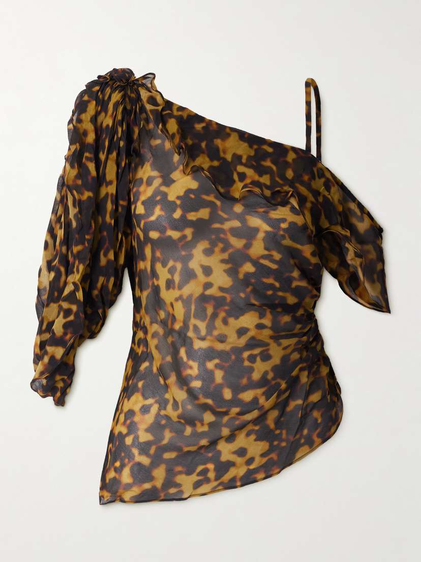 Christopher Esber Draped Asymmetric Leopard-print Silk-georgette Blouse