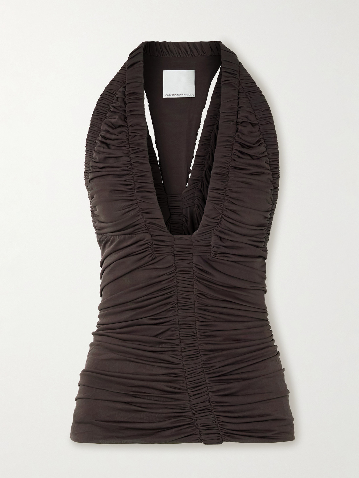 Christopher Esber Orion Ruched Jersey Halterneck Top In Purple