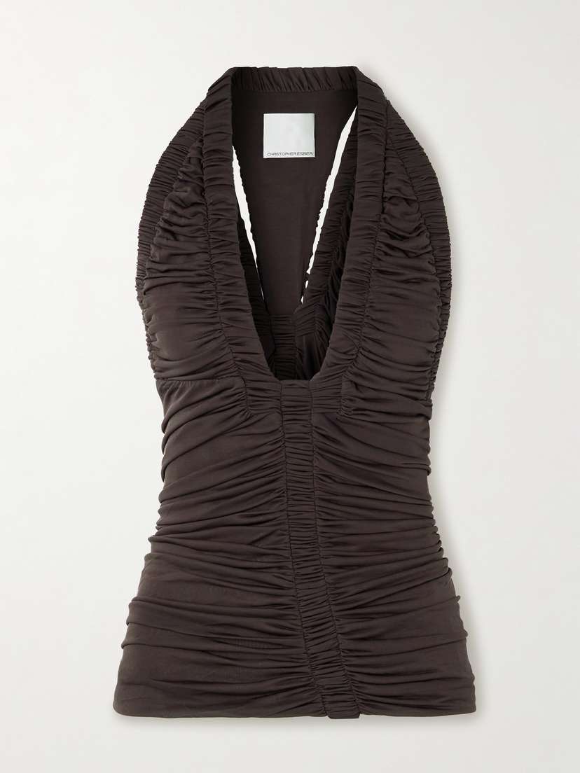 Christopher Esber Orion Ruched Jersey Halterneck Top