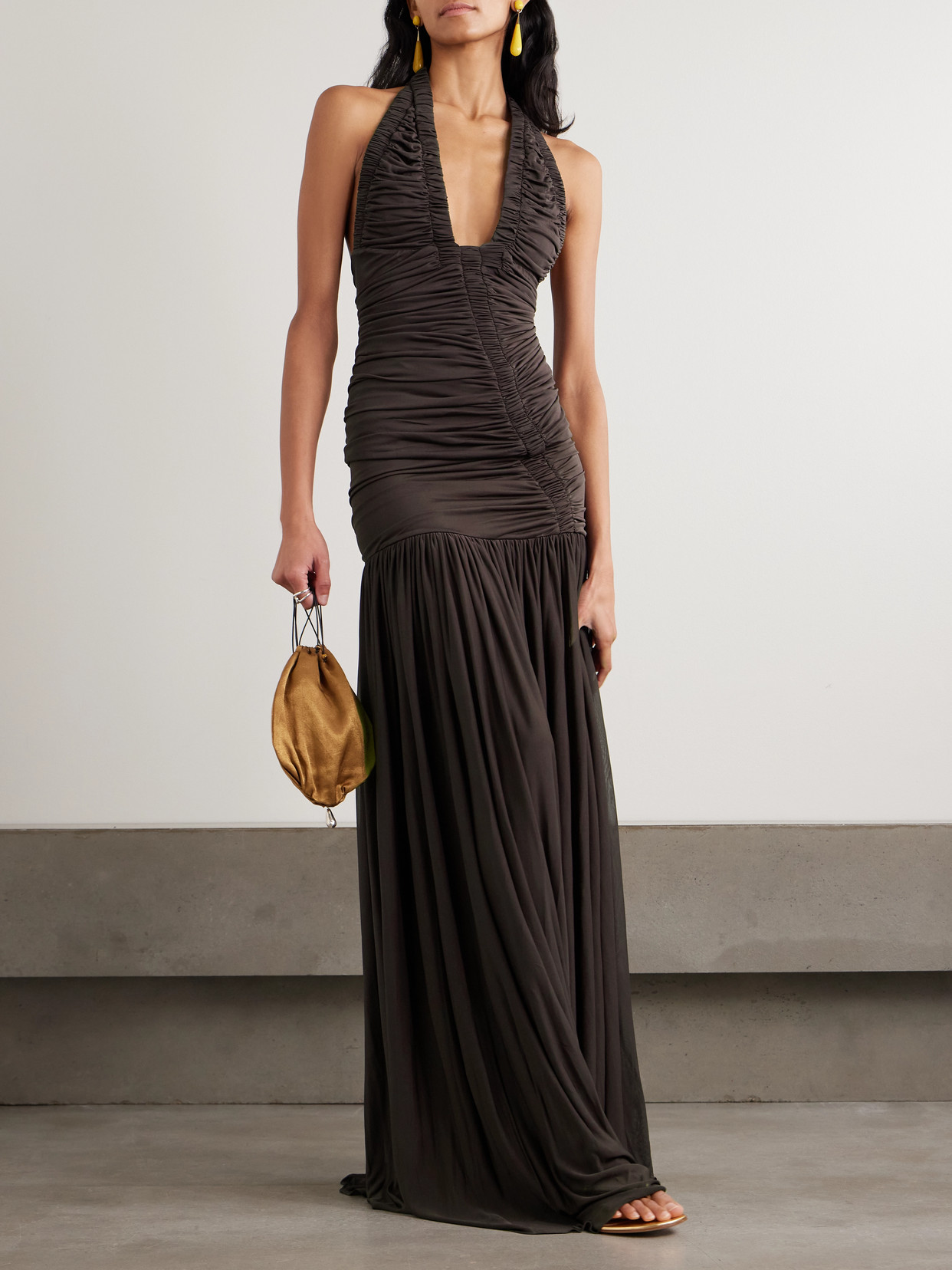 Orion Ruched Jersey Halterneck Top