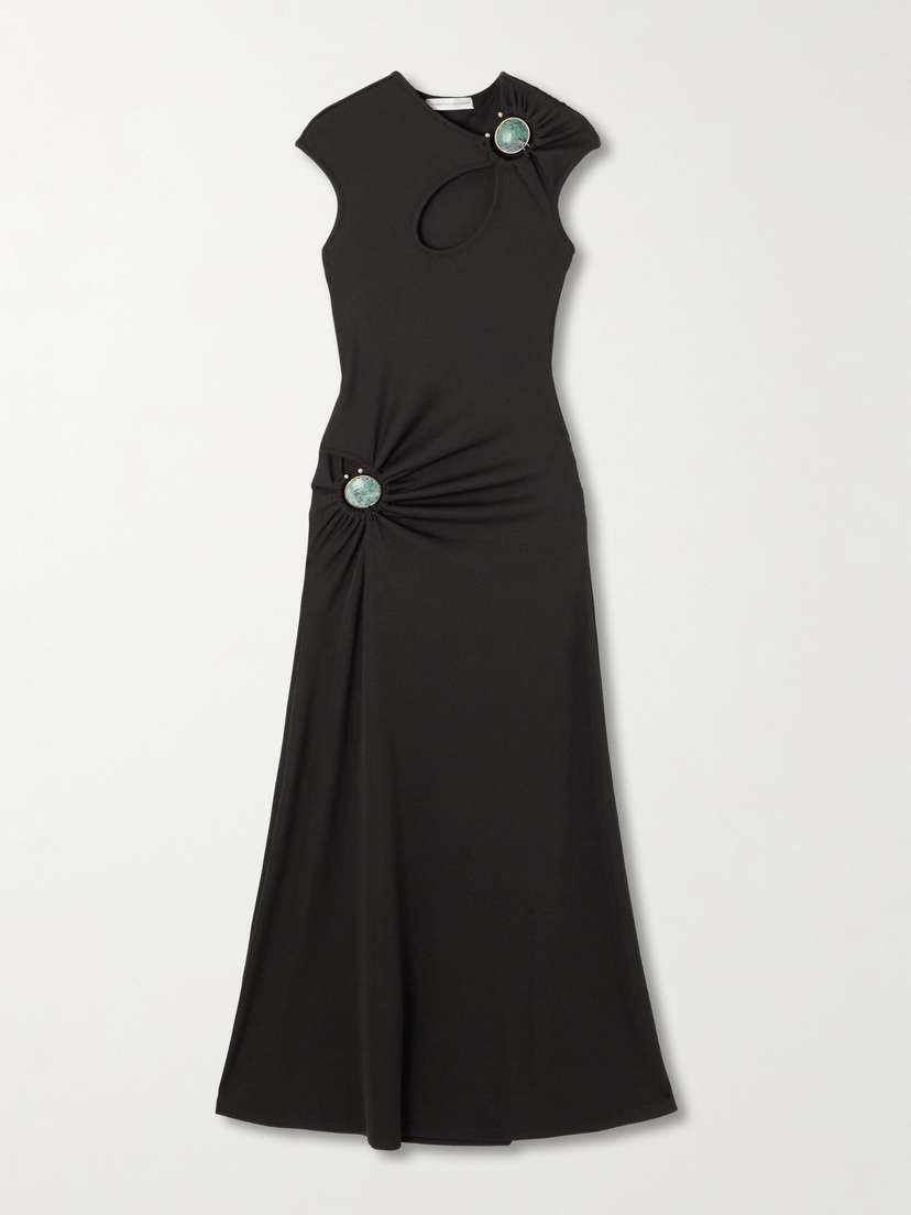 Christopher Esber Hollow Cutout Embellished Ribbed Jersey Maxi Dress