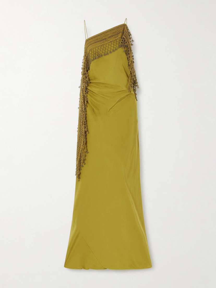 Christopher Esber Beaded Crocheted-trimmed Silk-satin Maxi Dress