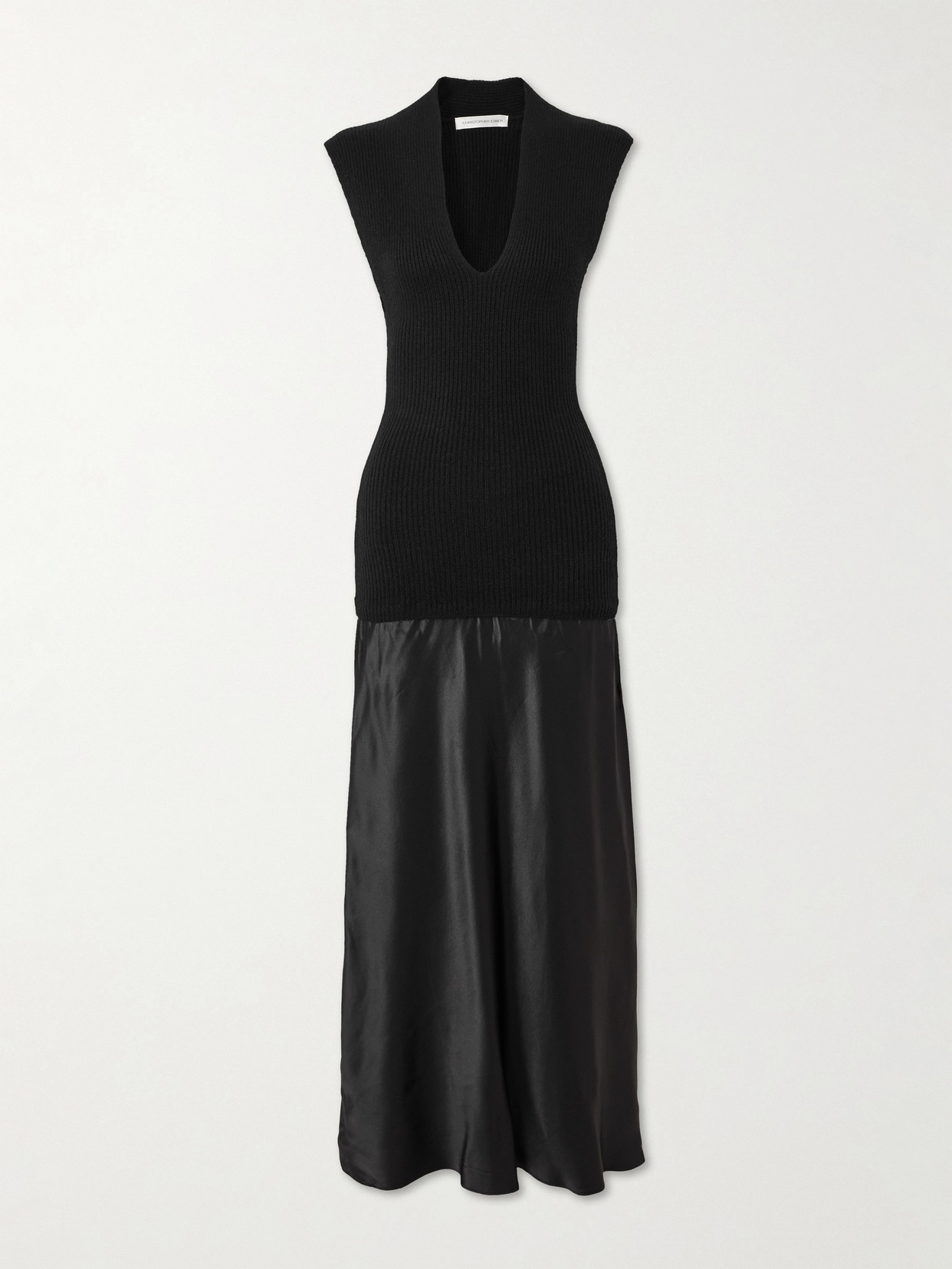 Christopher Esber Ribbed Cashmere And Silk-satin Maxi Dress In Black