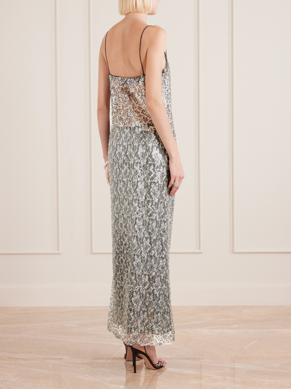 Christopher Esber Sequined Lace Midi Dress In Silver