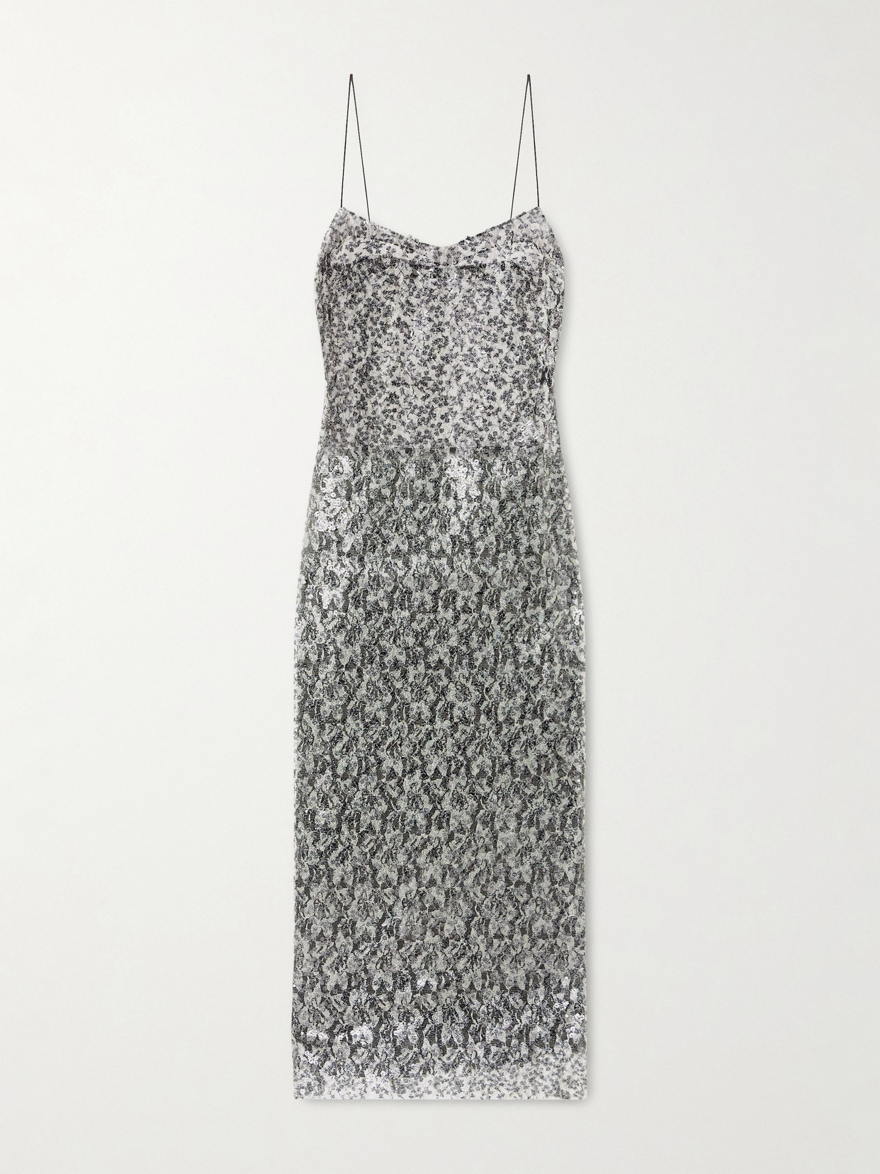 Christopher Esber Sequined Lace Midi Dress In Silver