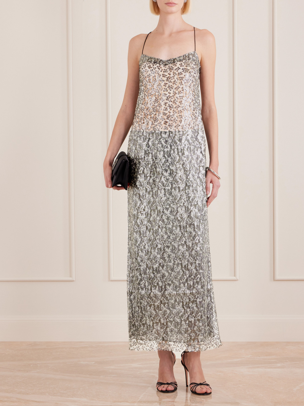 Christopher Esber Sequined Lace Midi Dress In Silver