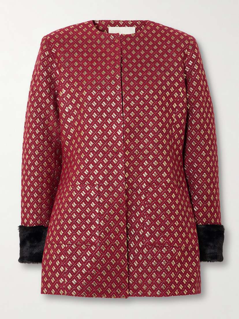 DESTREE Lea Plush-trimmed Metallic Jacquard Jacket