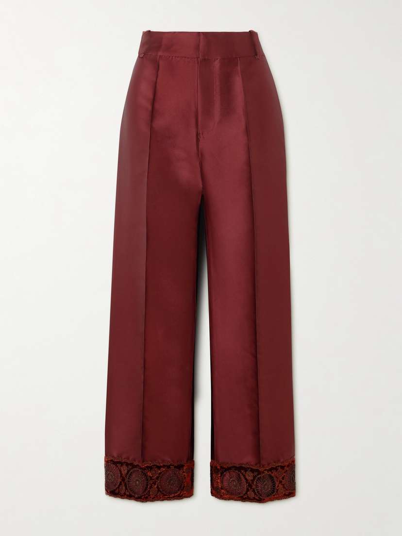 DESTREE Yoshitomo Embellished Velvet-trimmed Faille Streight-leg Pants