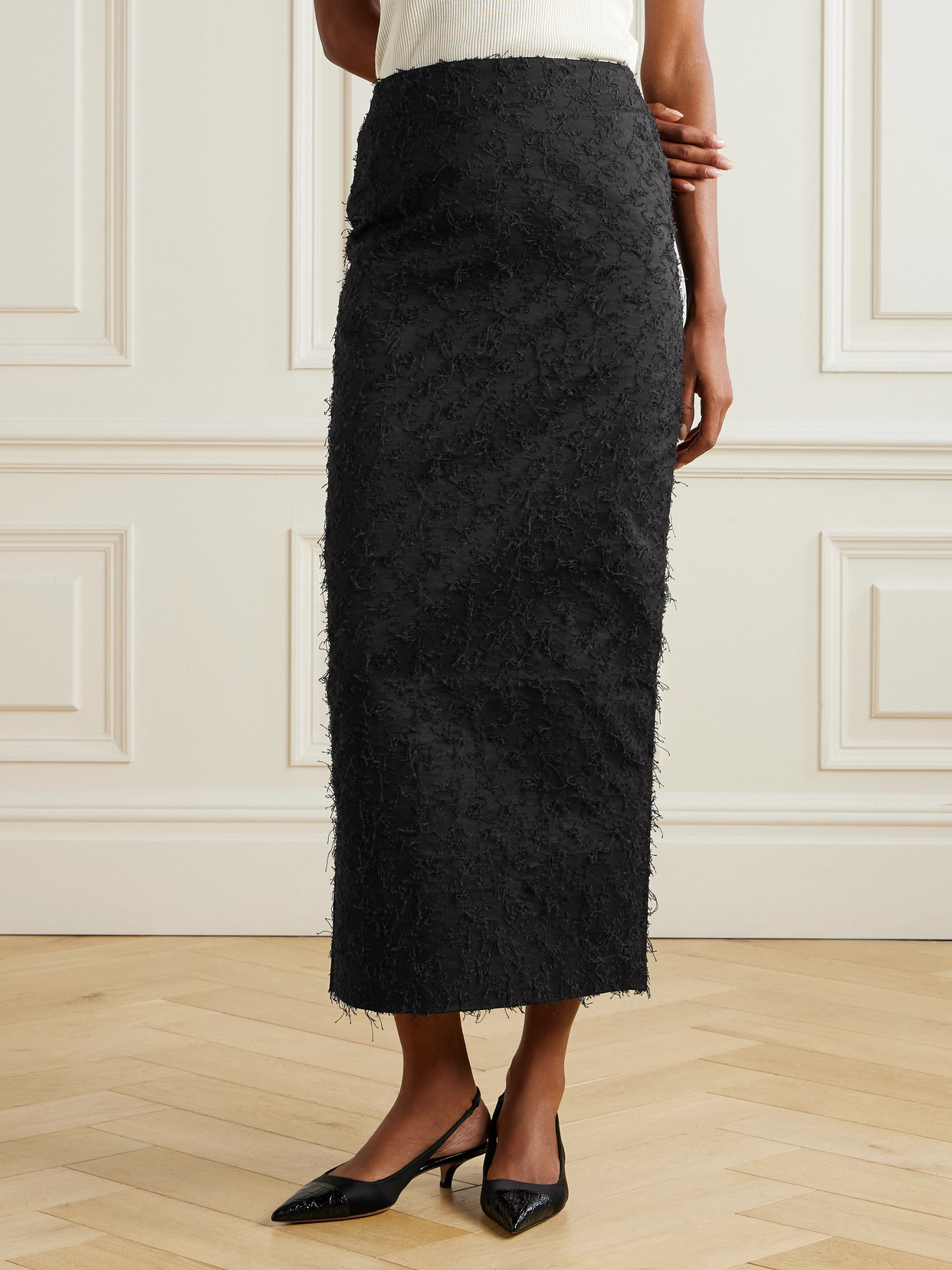 D'estree Monica Fil Coupé Organic Cotton Midi Skirt In Black