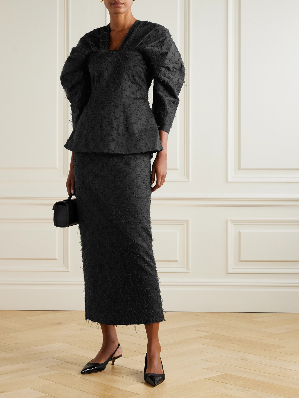 D'estree Monica Fil Coupé Organic Cotton Midi Skirt In Black