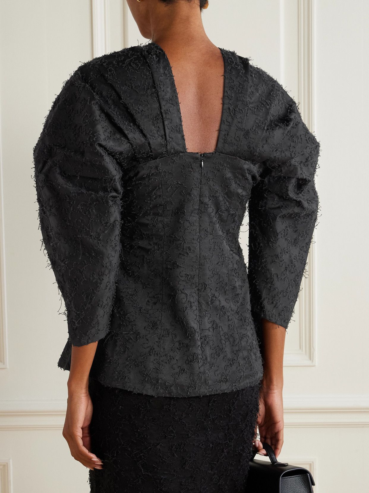 D'estree Alice Gathered Fil Coupé Organic Cotton Top In Black