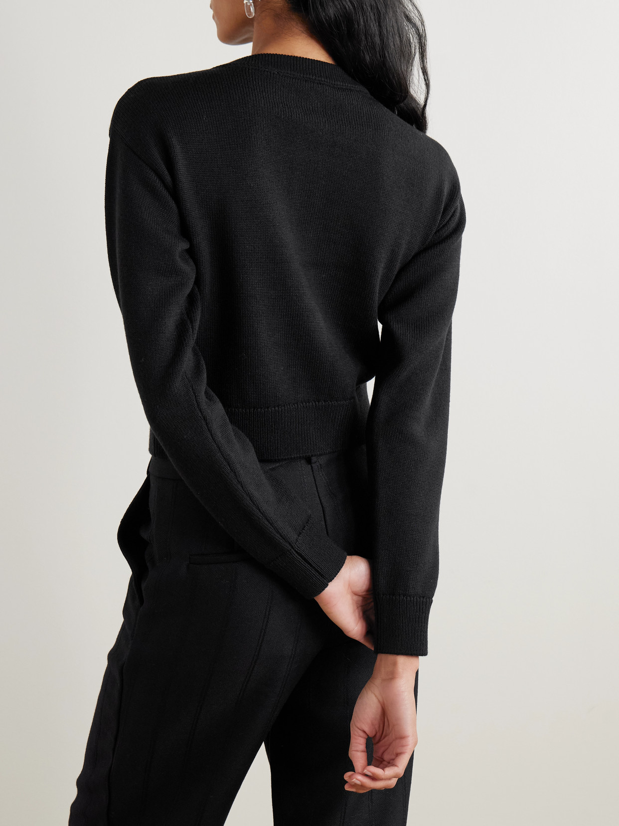 D'estree Deborah Cropped Wool Cardigan In Black