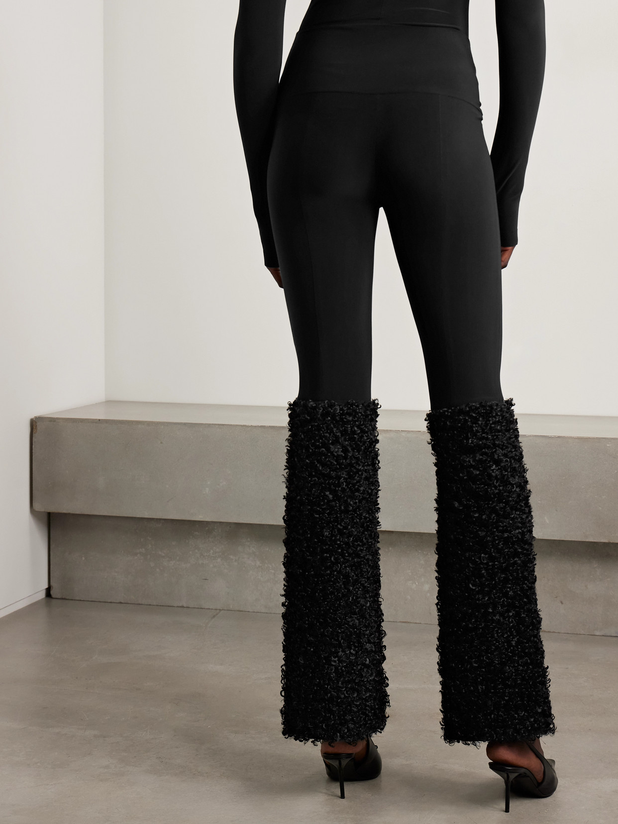 Norma Kamali Stretch-jersey And Chenille Flared Leggings In Black