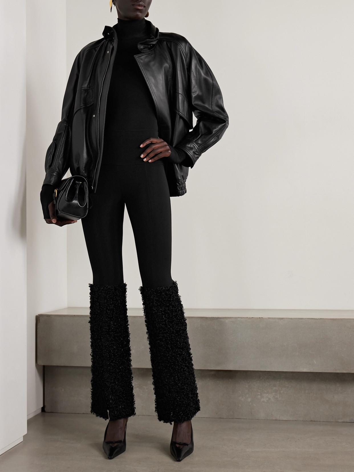 Norma Kamali Stretch-jersey And Chenille Flared Leggings In Black