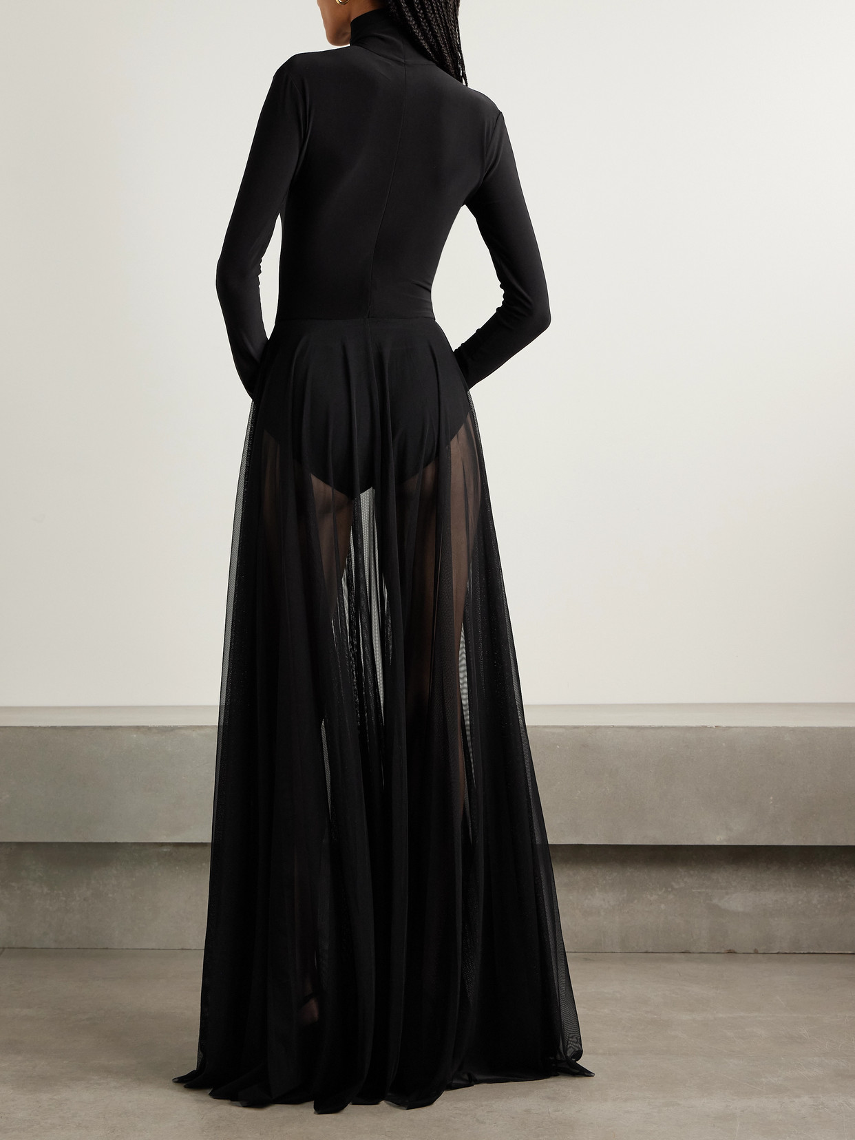 Norma Kamali Stretch-jersey And Mesh Turtleneck Gown In Black
