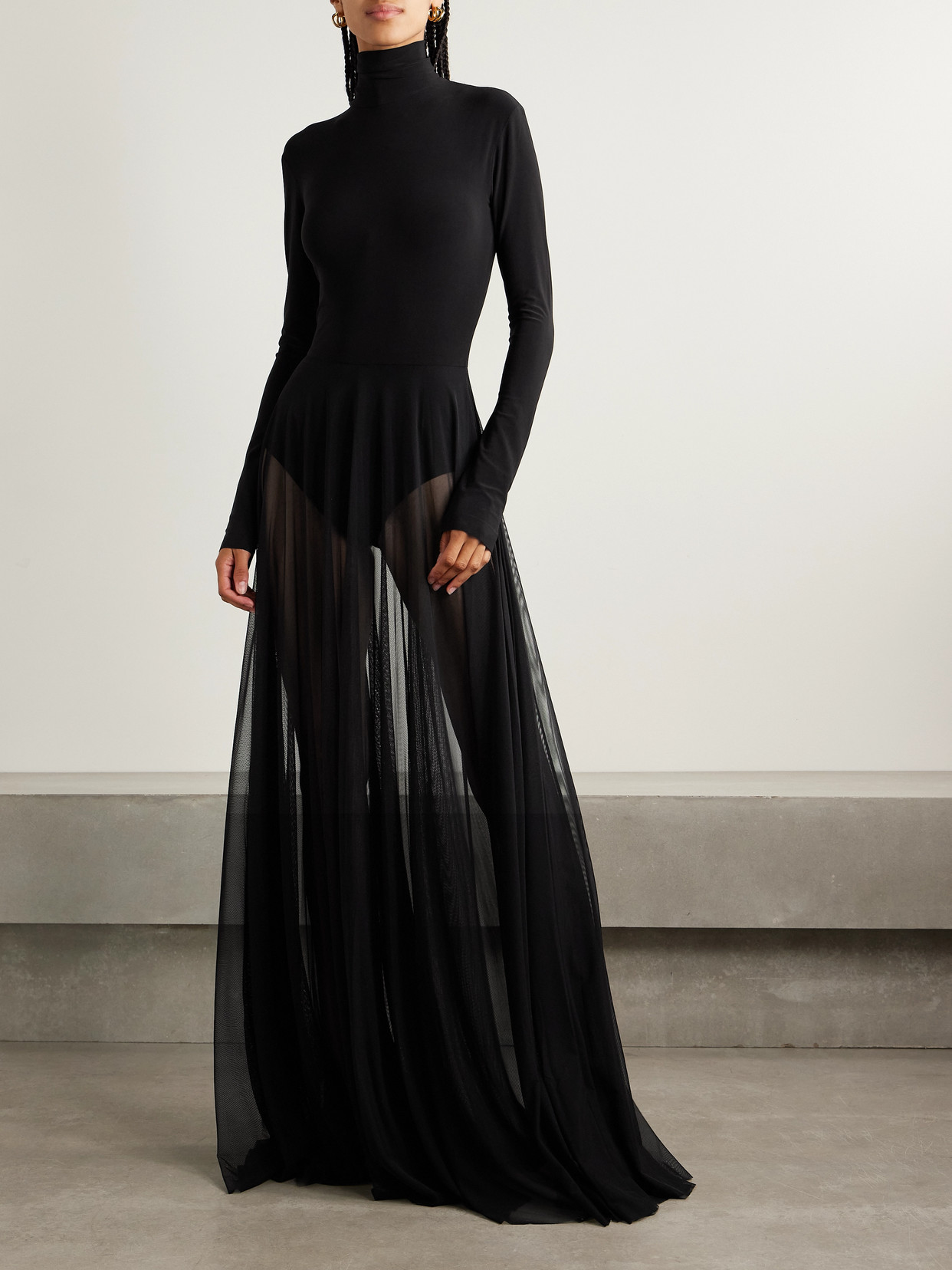 Norma Kamali Stretch-jersey And Mesh Turtleneck Gown In Black