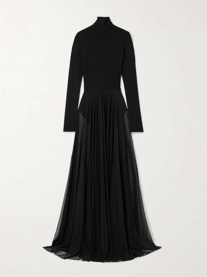 Norma Kamali Stretch-jersey And Mesh Turtleneck Gown