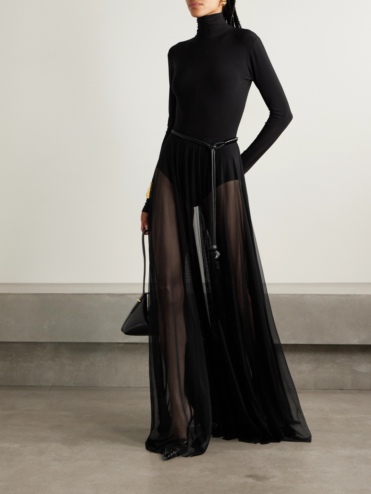 Norma Kamali Stretch-jersey And Mesh Turtleneck Gown In Black