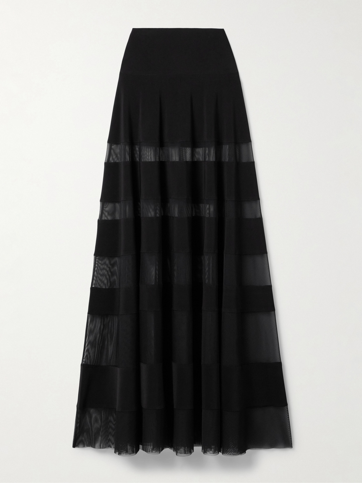 Norma Kamali Paneled Stretch-jersey And Mesh Maxi Skirt In Black